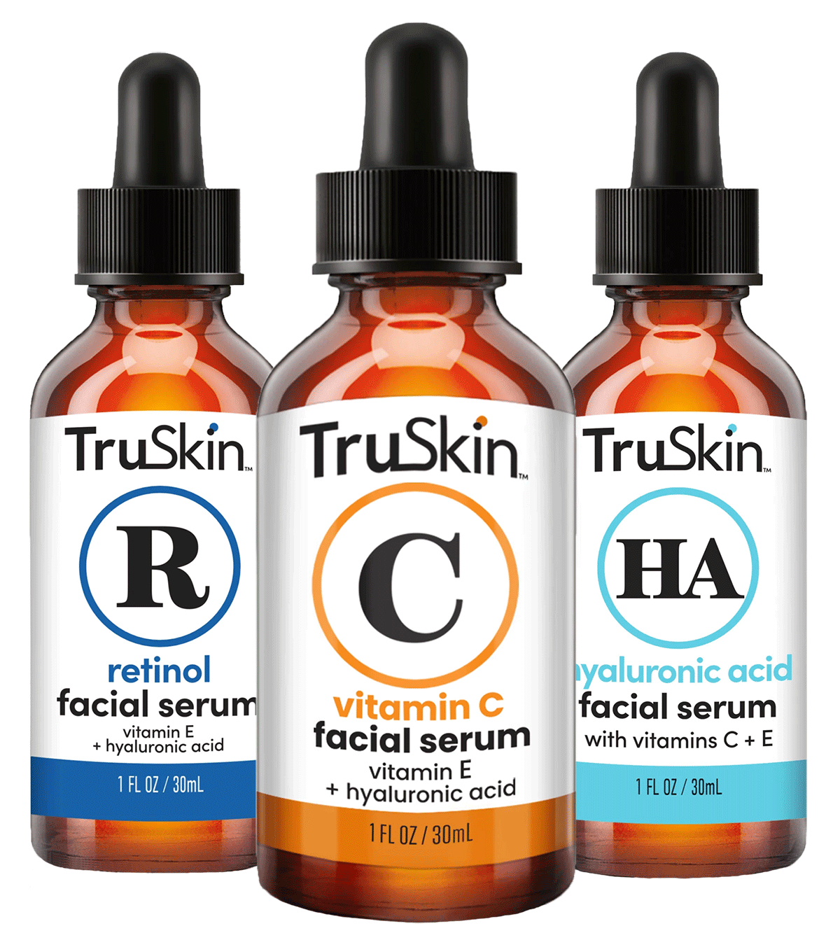 TruSkin Vitamin C, Retinol, and Hyaluronic Acid Facial Serum bottles